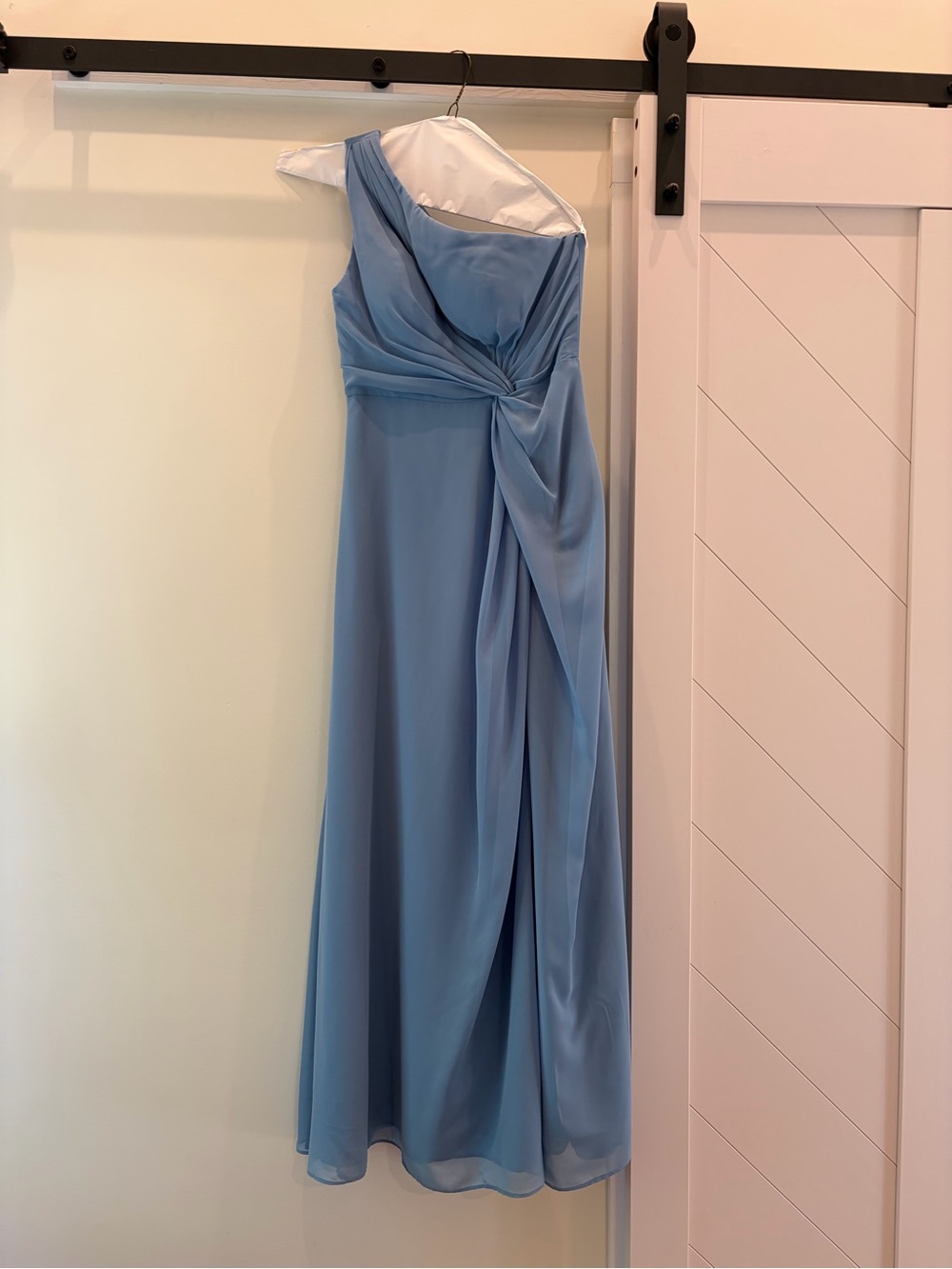 One-Shoulder Light Blue Chiffon Evening Dress